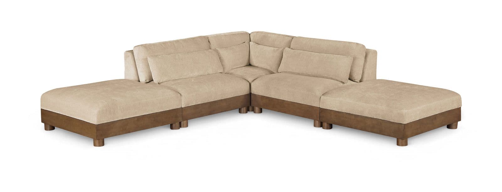 Kira 120" Beige Chenille Fabric Upholstered Sectional, 5-Piece (Style 2)