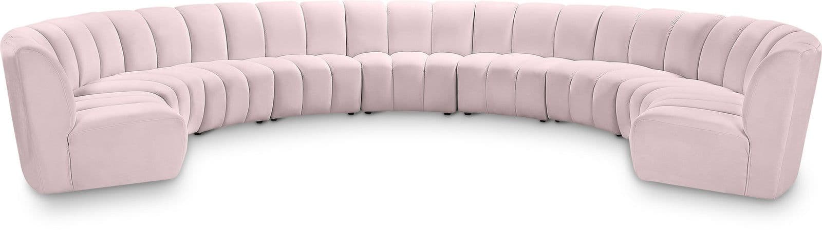 Isolde 178" Pink Velvet Upholstered Sectional, 9-Piece