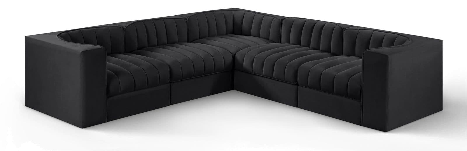 Talia Black Velvet Performance Fabric Upholstered Sectional, 5-Piece (Style 2)