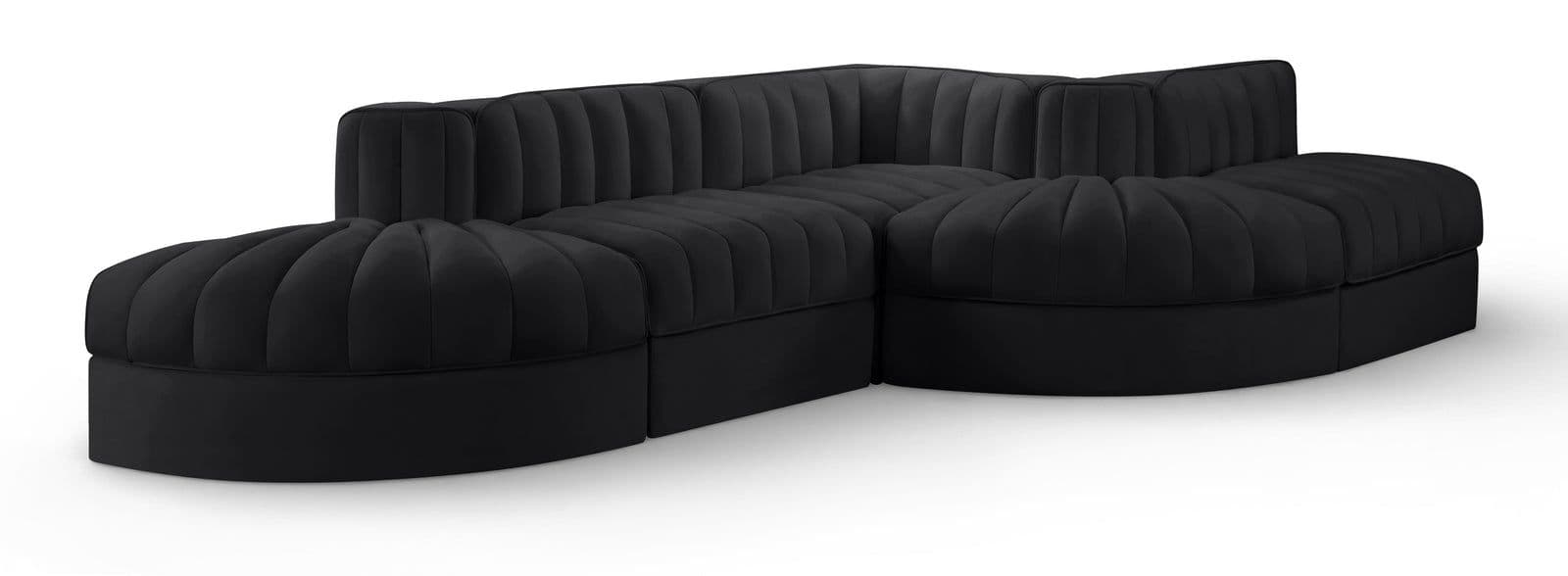 Talia Black Velvet Performance Fabric Upholstered Sectional, 5-Piece (Style 4)