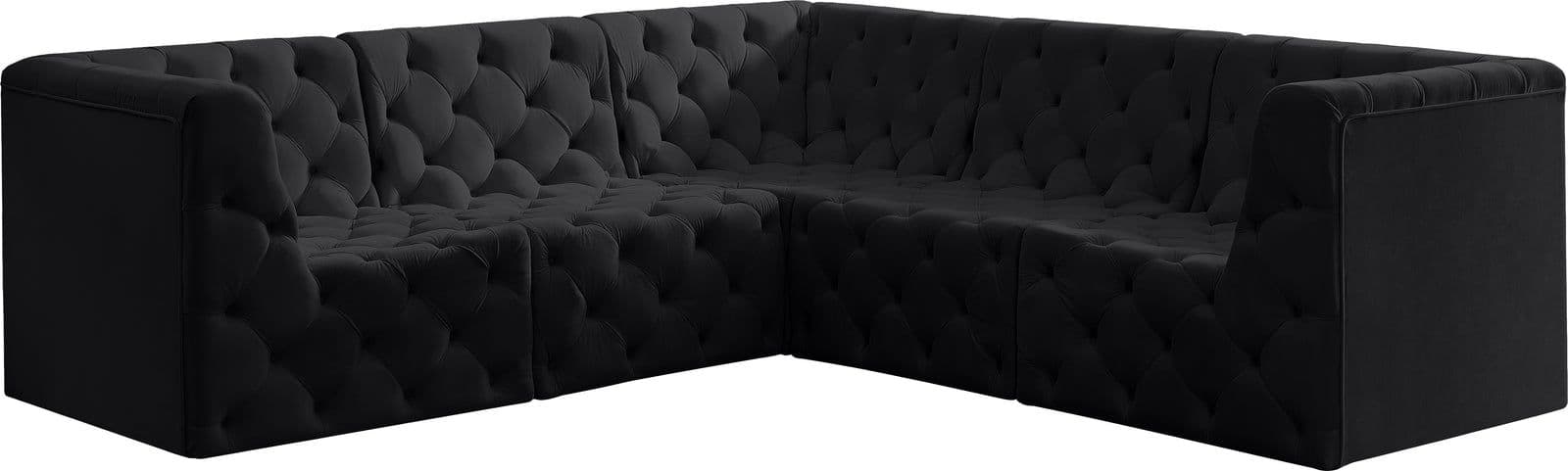 Faye 99" Black Velvet Upholstered Sectional, 5-Piece