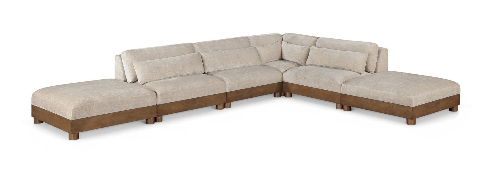 Kira 160" Taupe Chenille Fabric Upholstered Sectional, 6-Piece