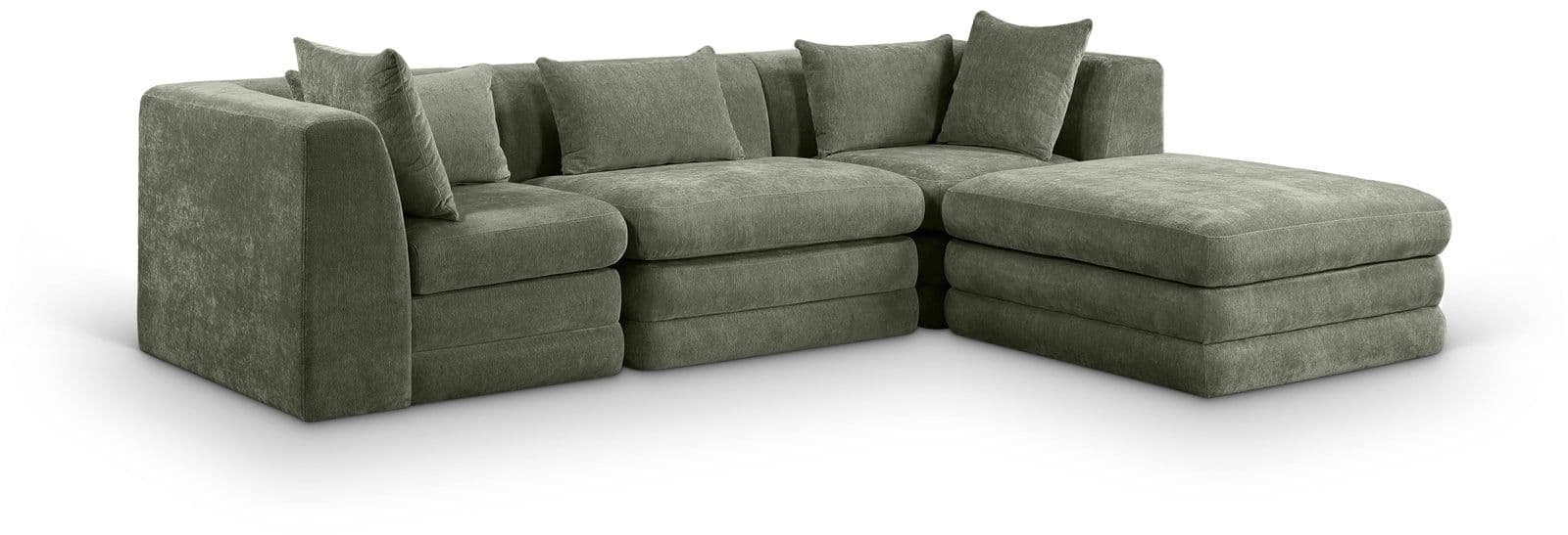 Willow 114" Green Chenille Fabric Upholstered 4Pc. Sectional, 4-Piece