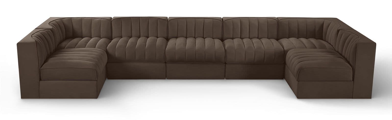 Talia Brown Velvet Performance Fabric Upholstered Sectional, 7-Piece (Style 2)