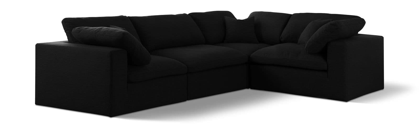 Camden 119" Black Linen Textured Fabric Upholstered Deluxe Comfort Sectional, 4-Piece (Style 3)