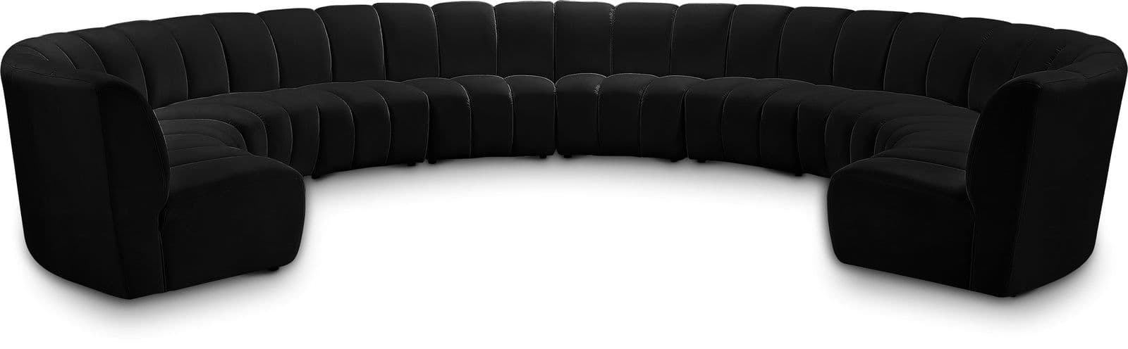 Isolde 178" Black Velvet Upholstered Sectional, 10-Piece