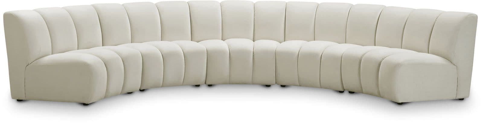 Isolde 167" Cream Velvet Upholstered Sectional, 5-Piece