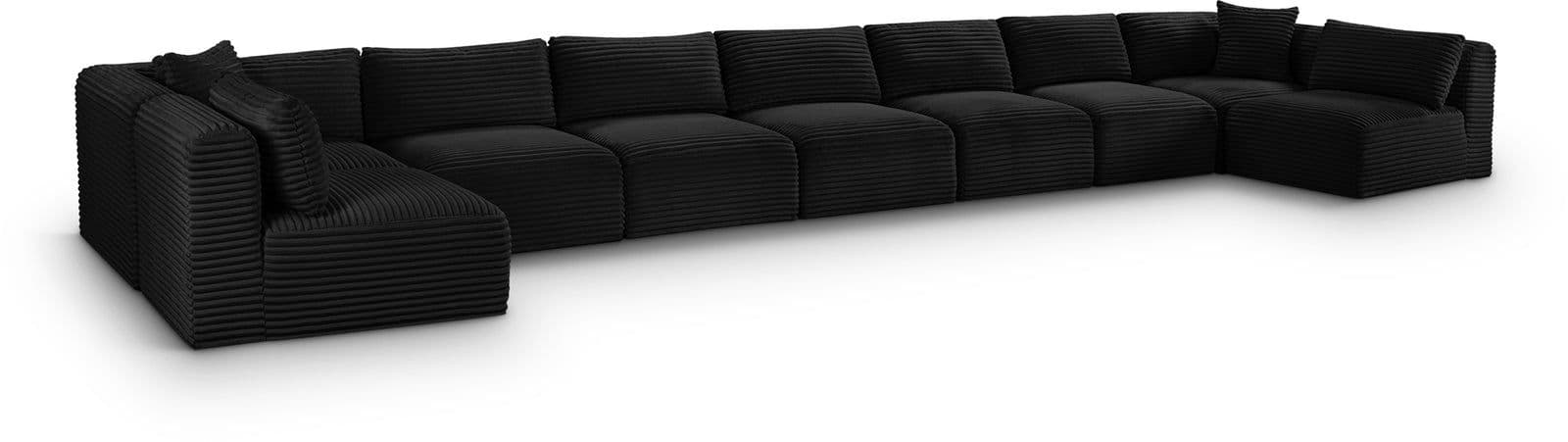 Faye 233" Black Corduroy Performance Fabric Upholstered Sectional, 9-Piece