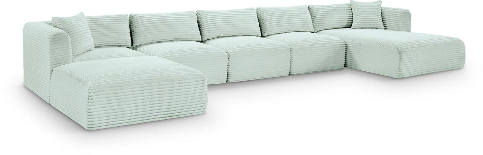Faye 176" Mint Corduroy Performance Fabric Upholstered Sectional, 6-Piece