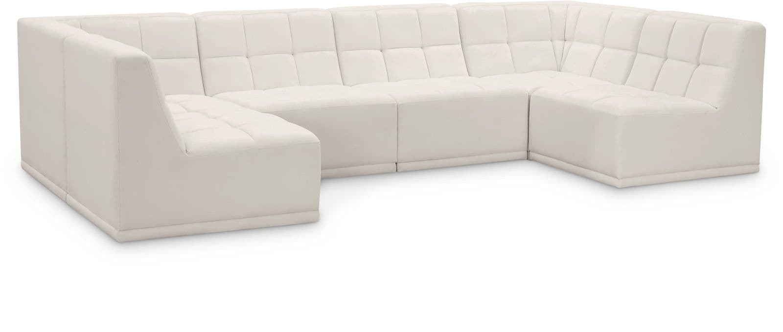 Jolie 128" Cream Velvet Upholstered Sectional, 6-Piece (Style 2)