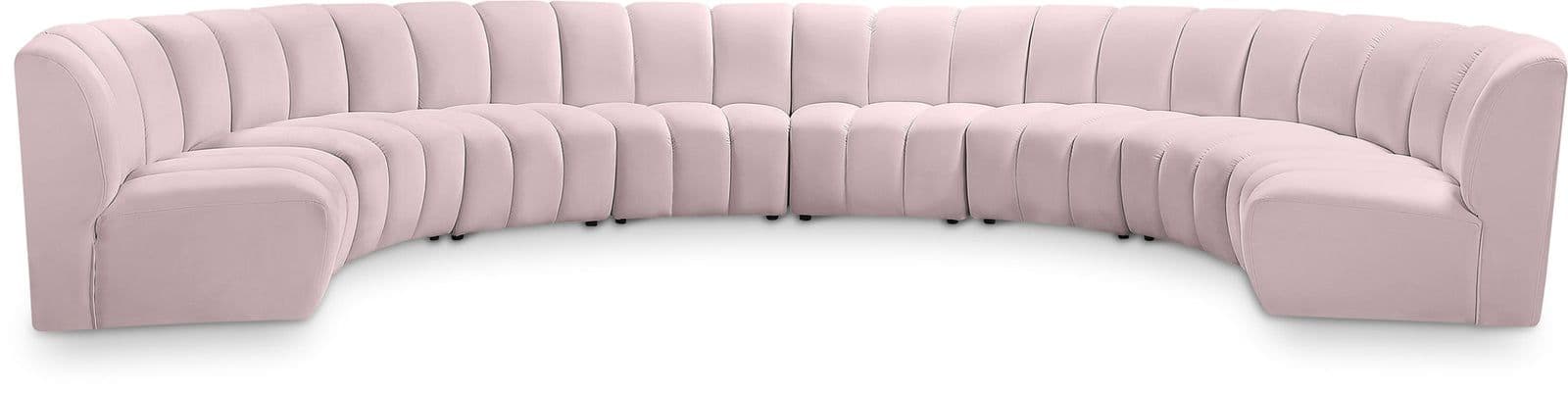 Isolde 178" Pink Velvet Upholstered Sectional, 8-Piece