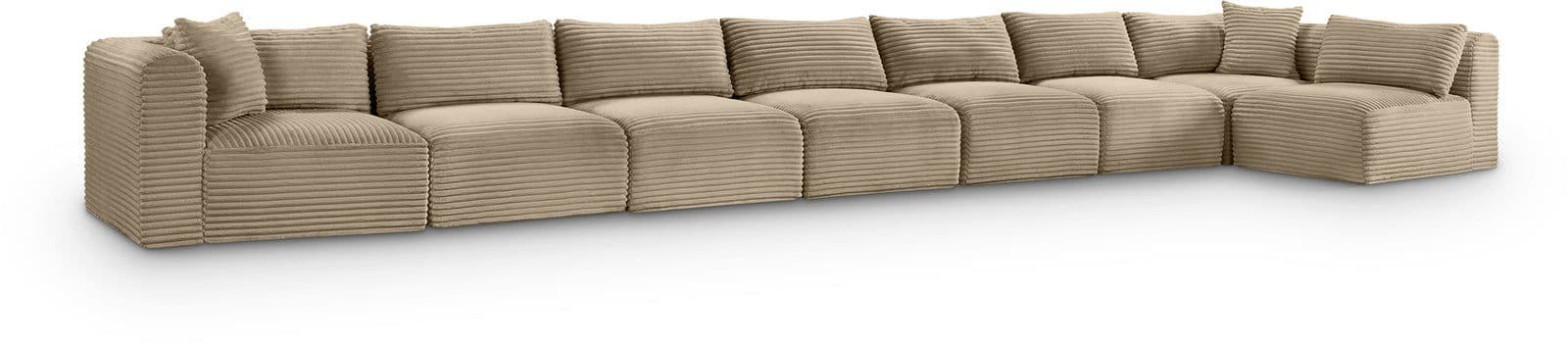Faye 233" Taupe Corduroy Performance Fabric Upholstered Sectional, 8-Piece