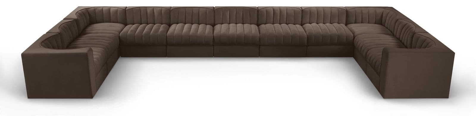 Talia Brown Velvet Performance Fabric Upholstered Sectional, 11-Piece