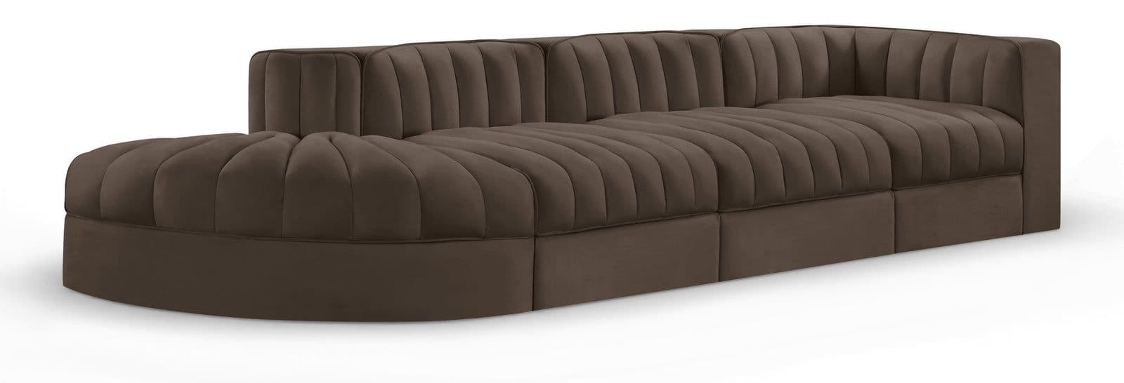 Talia Brown Velvet Performance Fabric Upholstered Sectional, 4-Piece (Style 4)