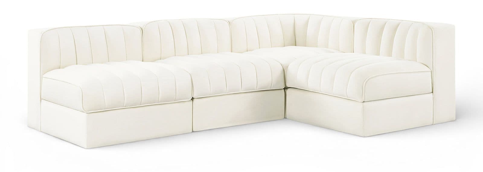 Talia Cream Velvet Performance Fabric Upholstered Sectional, 4-Piece