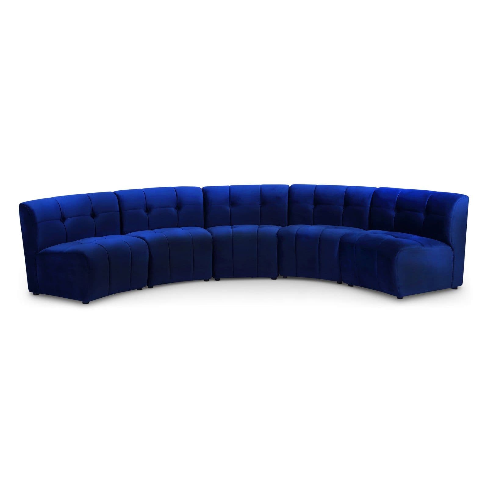 Kira 141.5" Navy Velvet Upholstered Sectional, 5-Piece