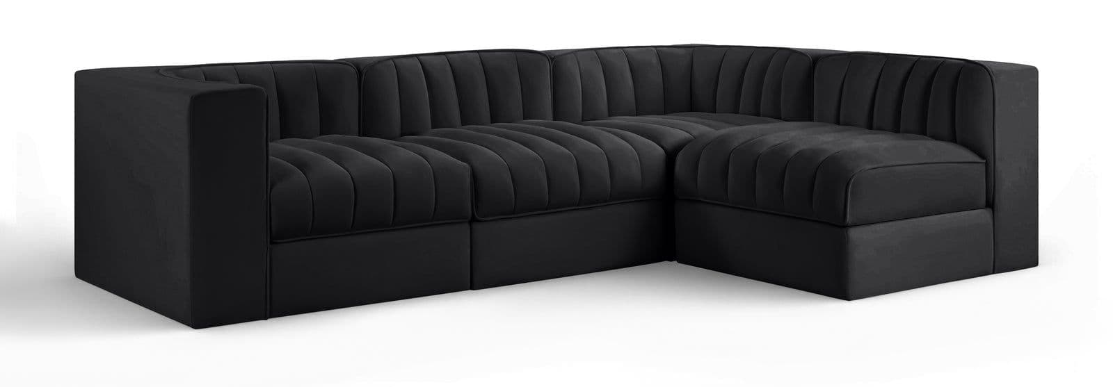 Talia Black Velvet Performance Fabric Upholstered Sectional, 4-Piece (Style 2)
