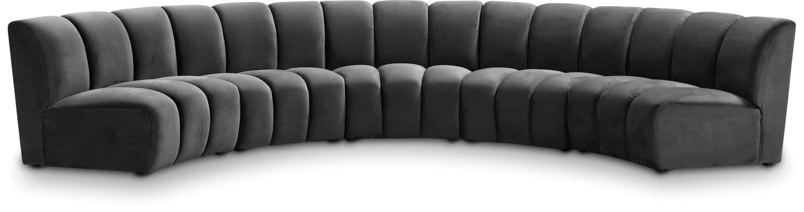 Isolde 167" Grey Velvet Upholstered Sectional, 5-Piece