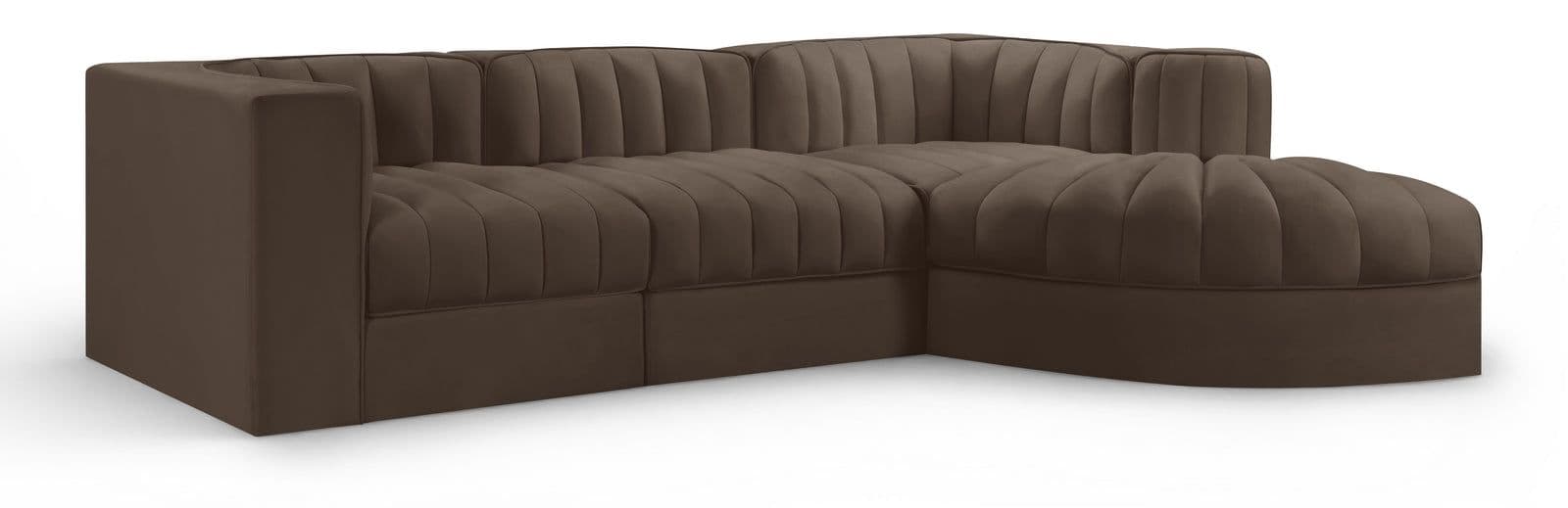 Talia Brown Velvet Performance Fabric Upholstered Sectional, 4-Piece (Style 3)