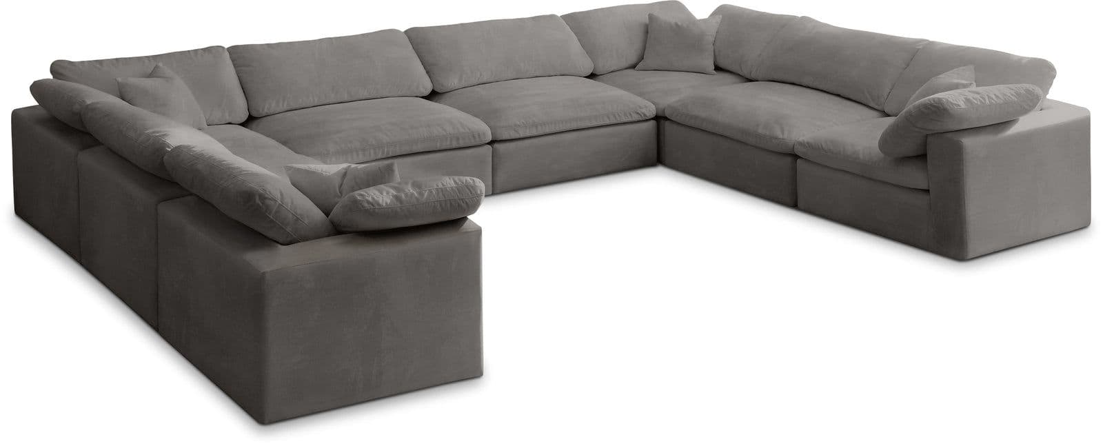 Florence 158" Grey Velvet Upholstered Overstuffed Fiber Filled Comfort Sectional, 8-Piece