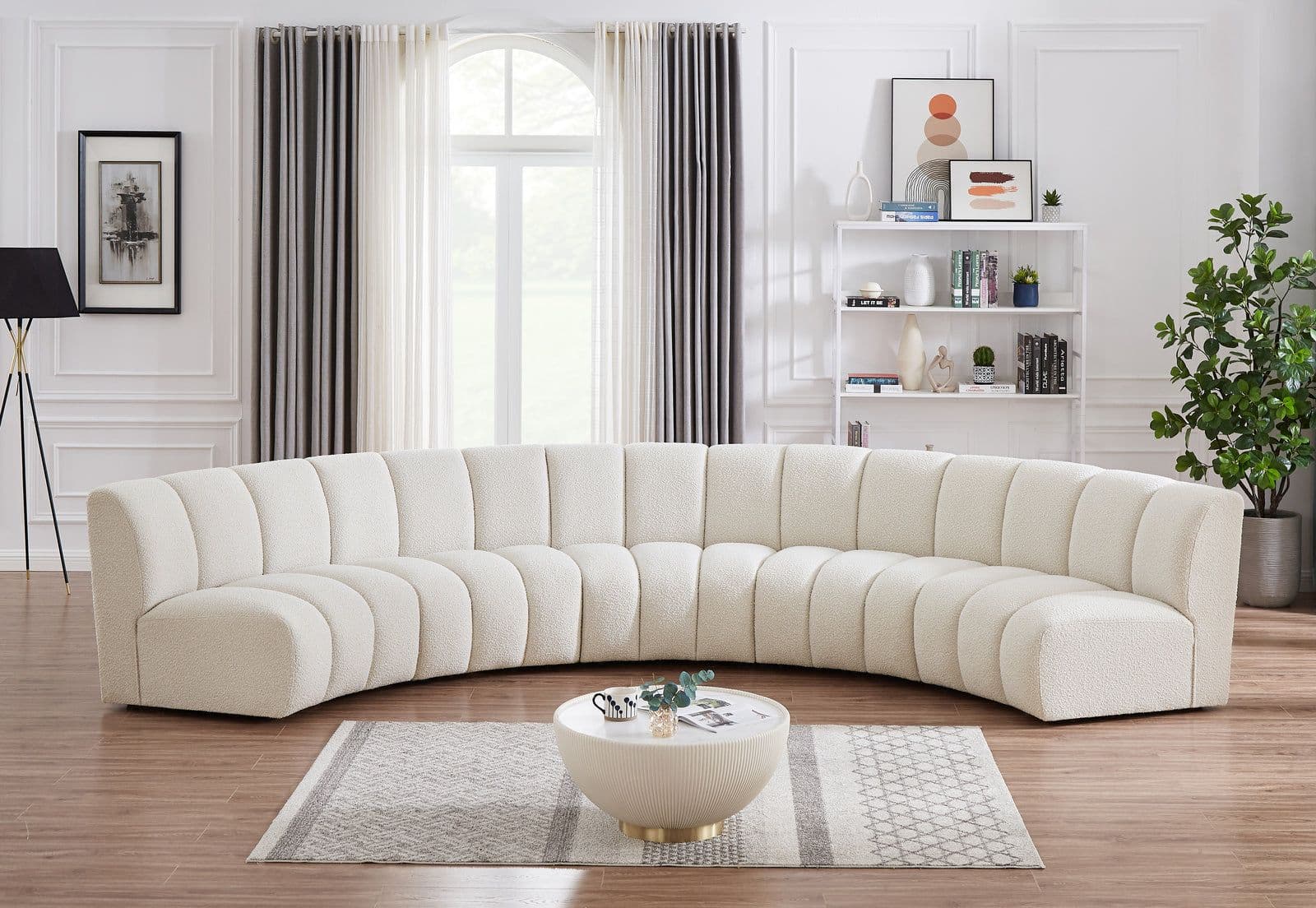 Isolde 167" Cream Boucle Fabric Upholstered Sectional, 5-Piece