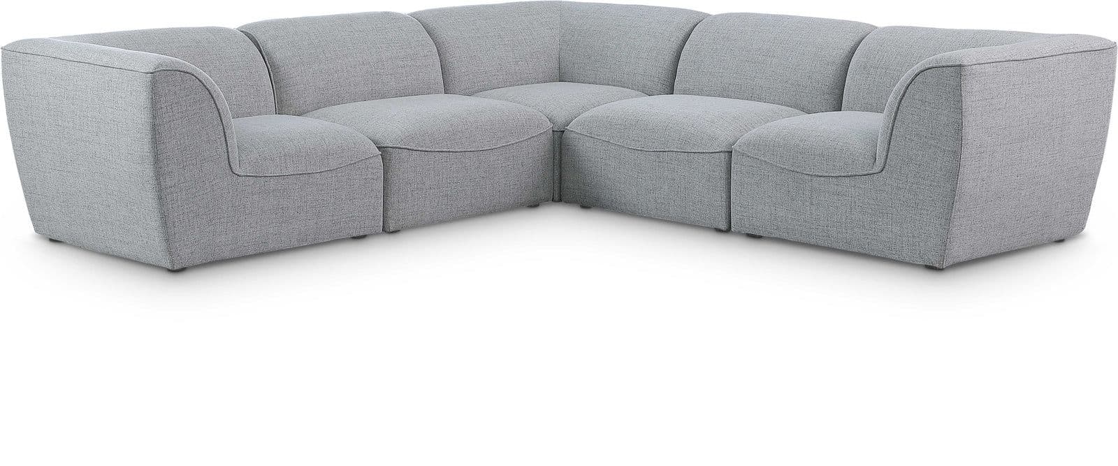 Greer 109" Grey Linen Textured Fabric Upholstered Sectional, 5-Piece
