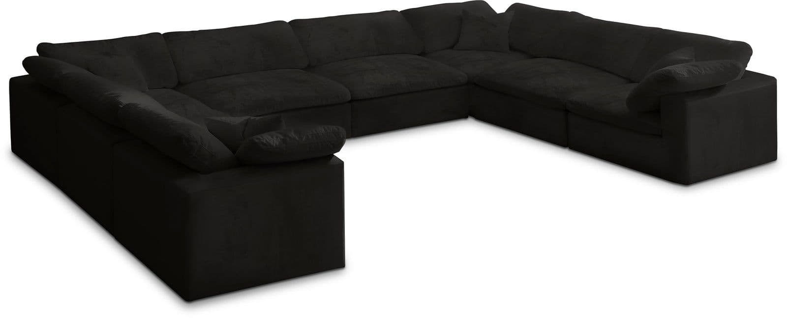 Florence 158" Black Velvet Upholstered Overstuffed Fiber Filled Comfort Sectional, 8-Piece