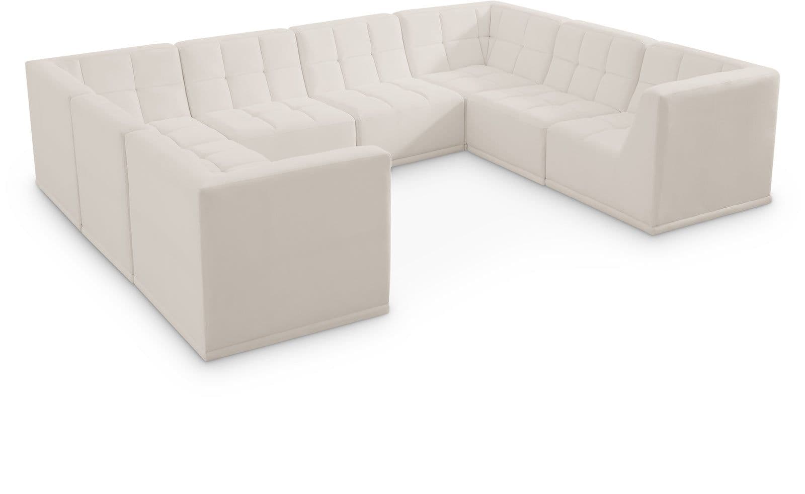Jolie 128" Cream Velvet Upholstered Sectional, 8-Piece