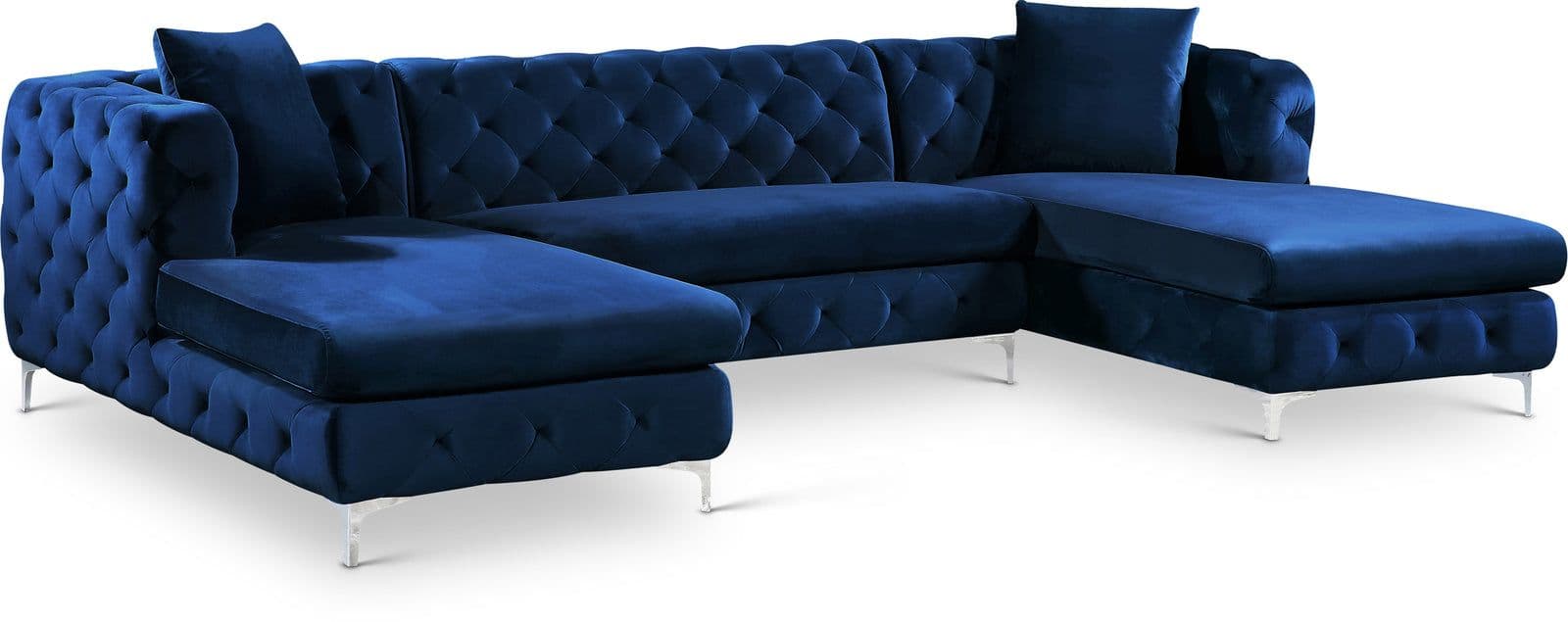 Greer 127" Navy Velvet Upholstered Sectional, 3-Piece