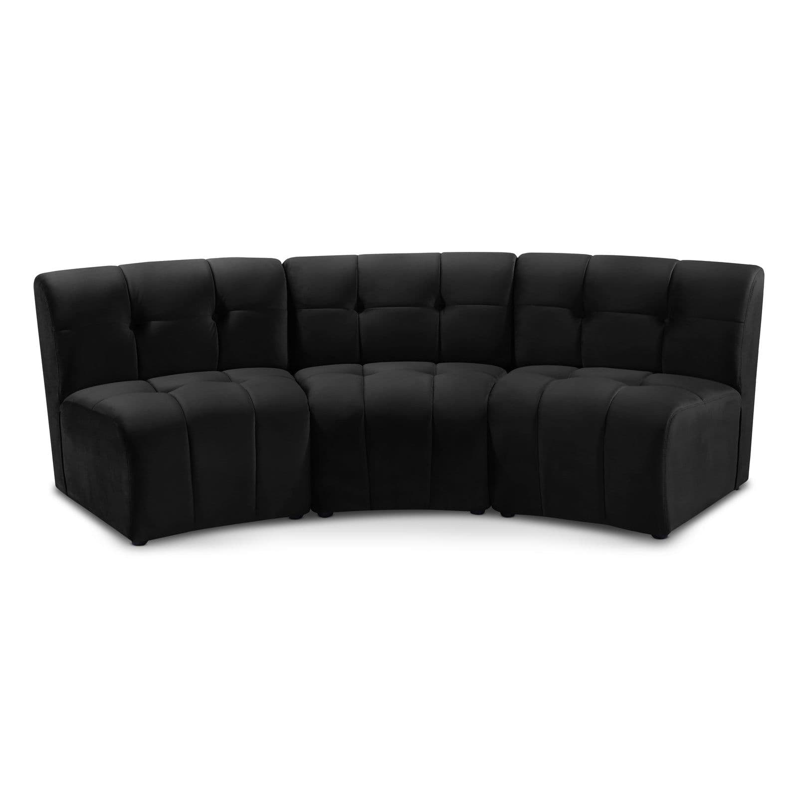 Kira 94" Black Velvet Upholstered Sectional, 3-Piece