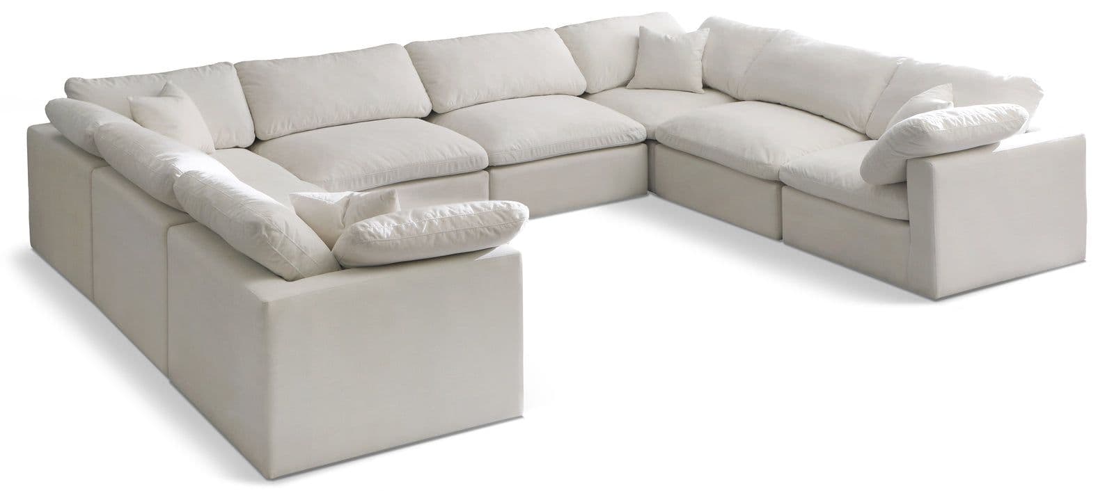 Selene 140" Cream Velvet Upholstered Standard Comfort Sectional, 8-Piece