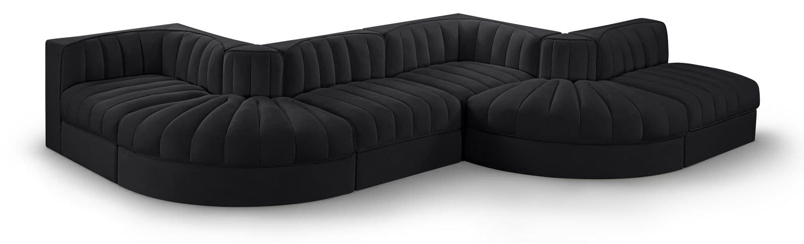Talia Black Velvet Performance Fabric Upholstered Sectional, 6-Piece (Style 6)