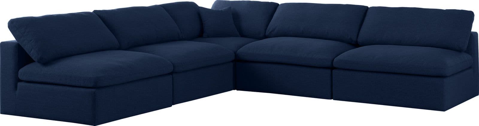 Camden 118" Navy Linen Textured Fabric Upholstered Deluxe Comfort Sectional, 5-Piece