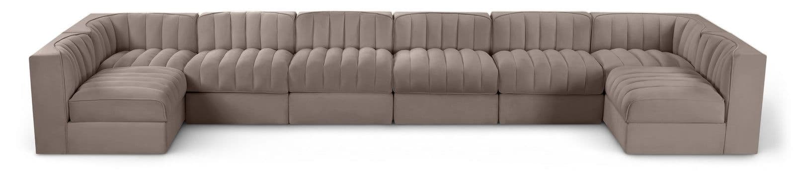 Talia Taupe Velvet Performance Fabric Upholstered Sectional, 8-Piece