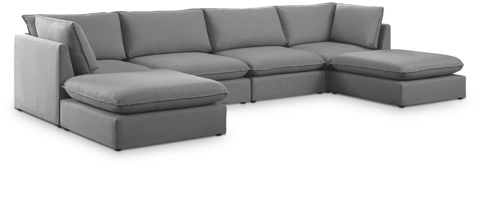 Linden 160" Grey Linen Textured Fabric Upholstered Sectional, 6-Piece (Style 2)