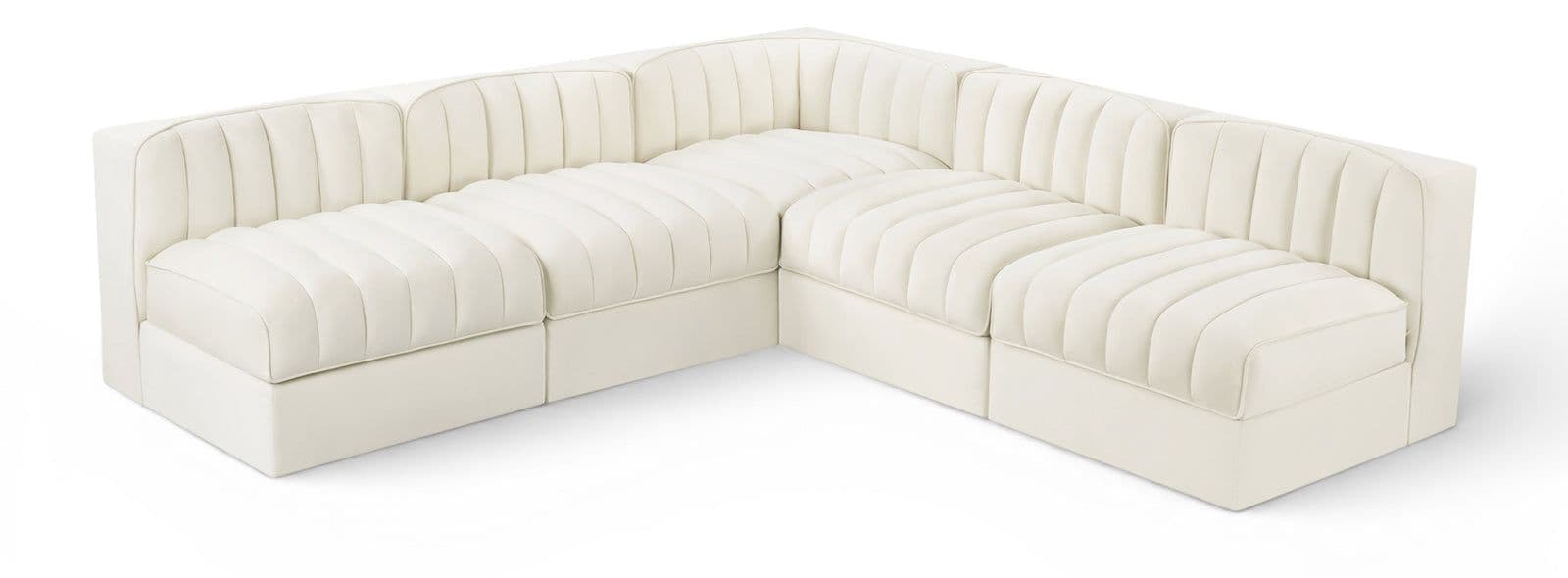 Talia Cream Velvet Performance Fabric Upholstered Sectional, 5-Piece