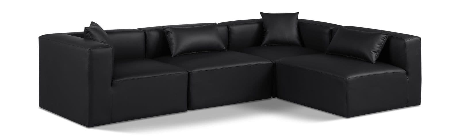 Farrah 108" Black Vegan Leather Upholstered Sectional, 4-Piece (Style 2)