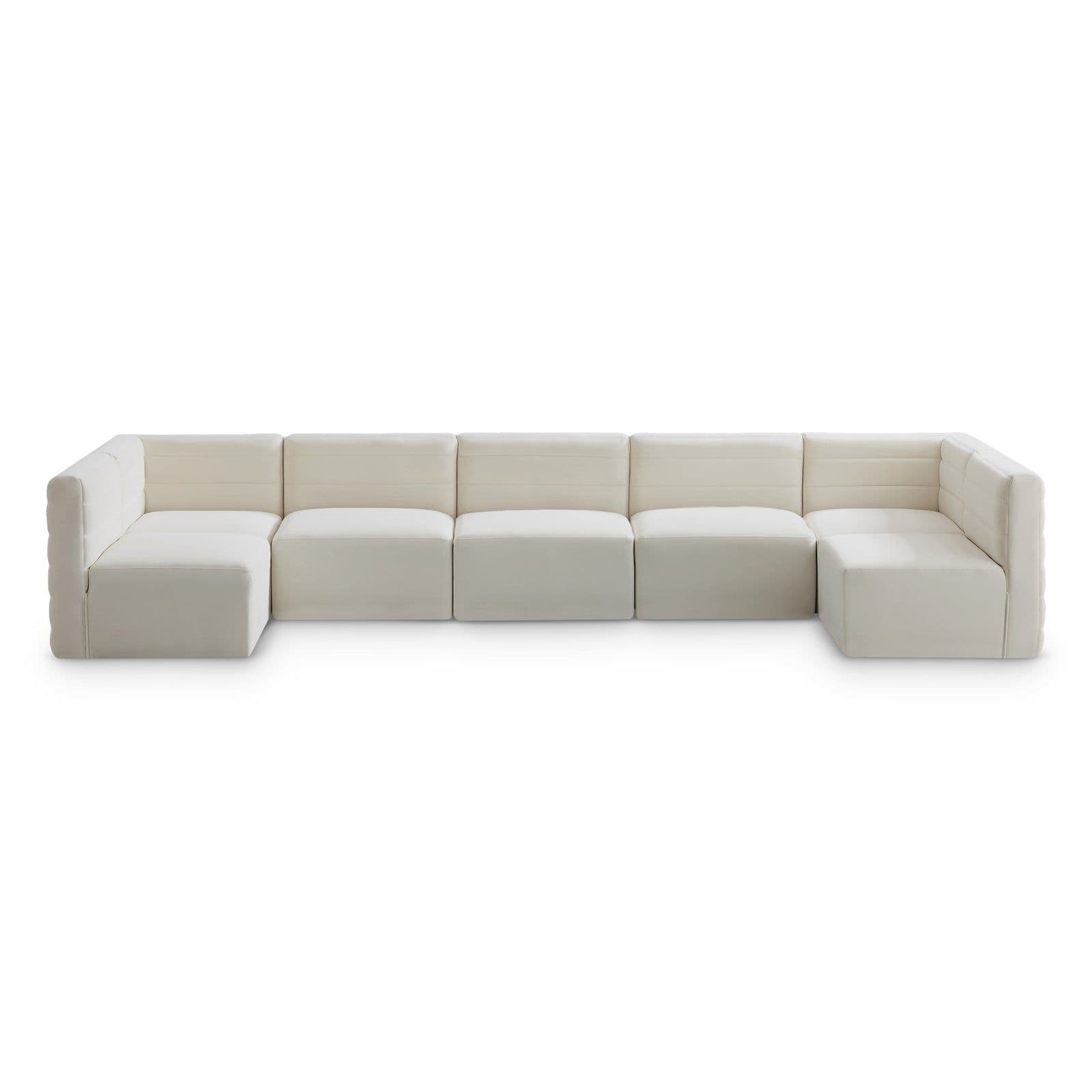 Opal 157" Cream Velvet Upholstered Comfort Sectional, 7-Piece