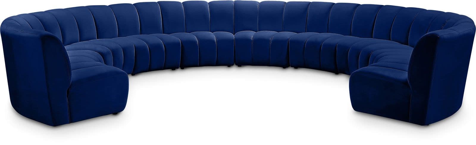Isolde 178" Navy Velvet Upholstered Sectional, 10-Piece