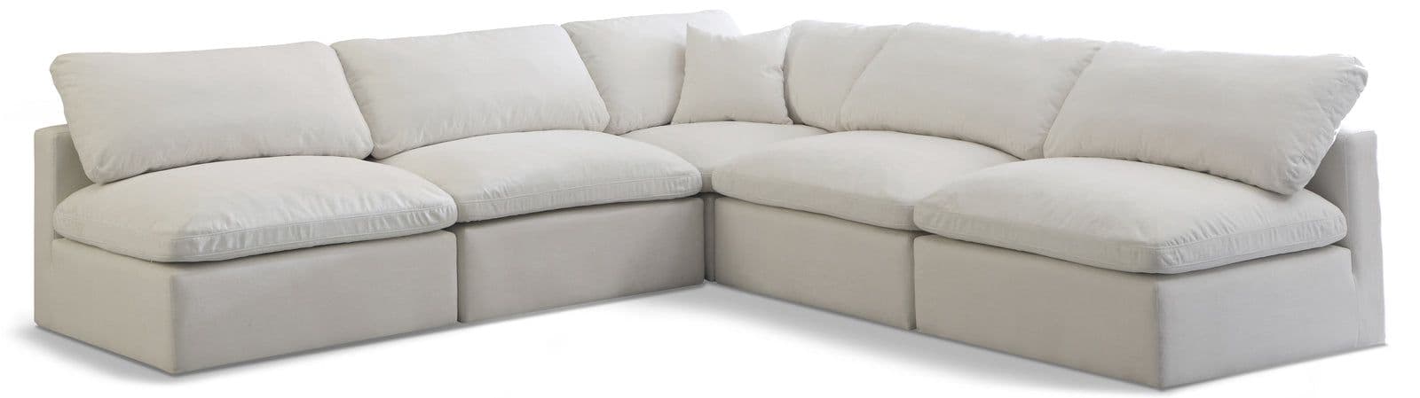 Selene 105" Cream Velvet Upholstered Standard Comfort Sectional, 5-Piece
