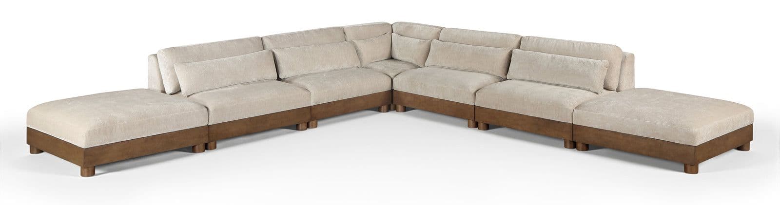 Kira 160" Taupe Chenille Fabric Upholstered Sectional, 7-Piece