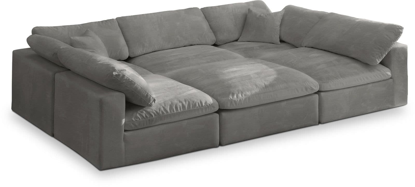 Florence 119" Grey Velvet Upholstered Overstuffed Fiber Filled Comfort Sectional, 6-Piece