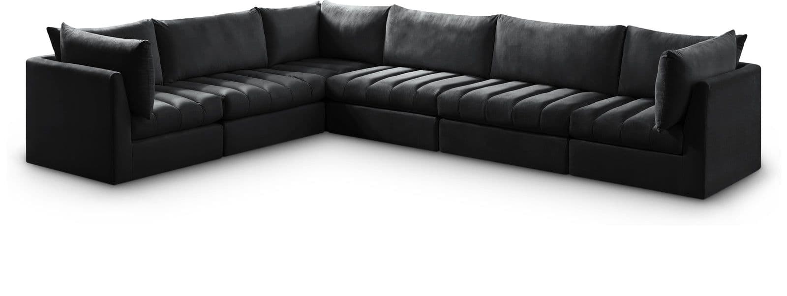 Rowan 140" Black Velvet Upholstered Sectional, 6-Piece