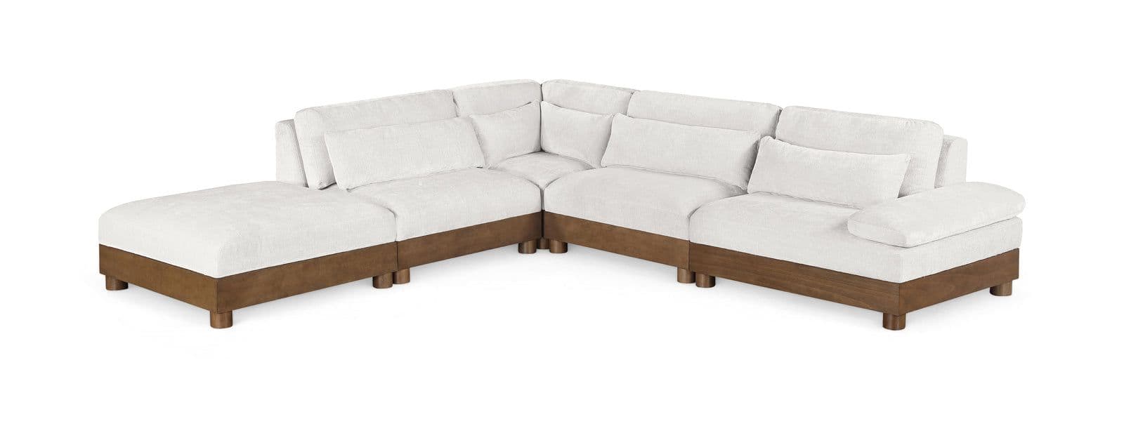 Kira 127.75" Cream Chenille Fabric Upholstered Sectional, 5-Piece (Style 2)