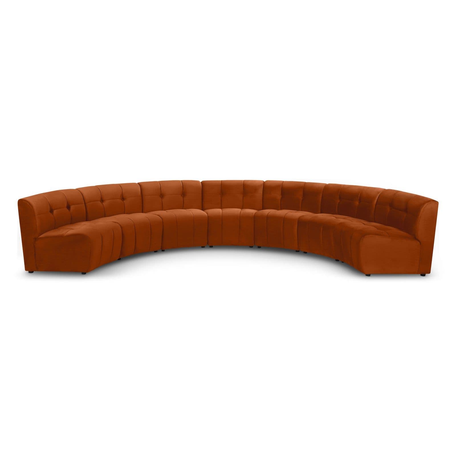 Kira 169.5" Cognac Velvet Upholstered Sectional, 7-Piece