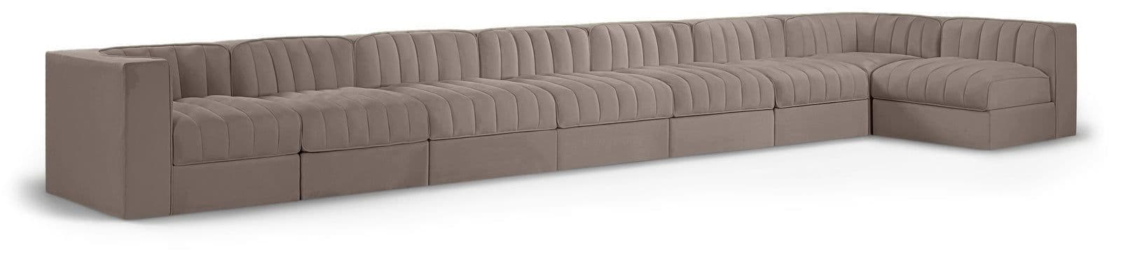 Talia Taupe Velvet Performance Fabric Upholstered Sectional, 8-Piece (Style 4)