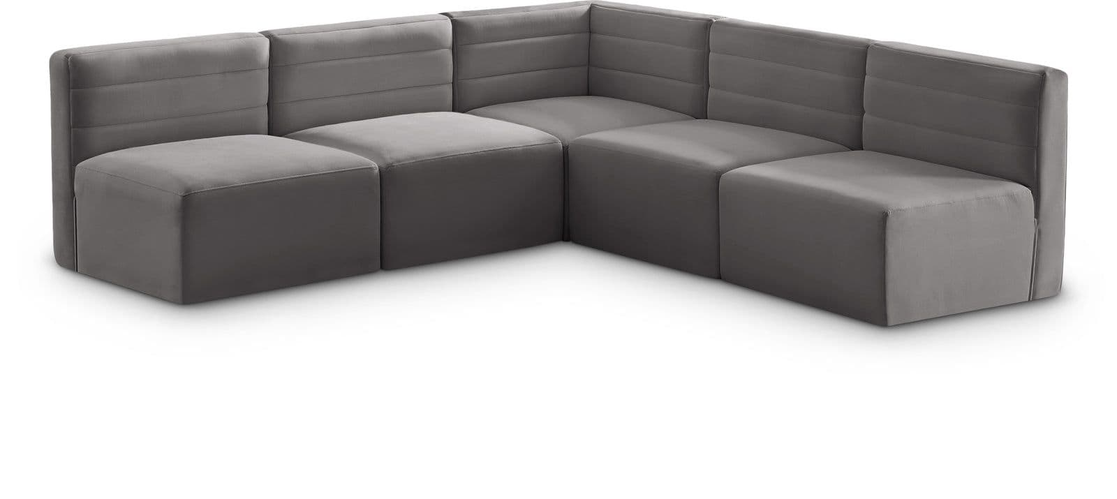 Opal 94" Grey Velvet Upholstered Comfort Sectional, 5-Piece