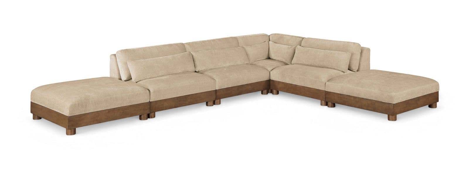 Kira 160" Beige Chenille Fabric Upholstered Sectional, 6-Piece