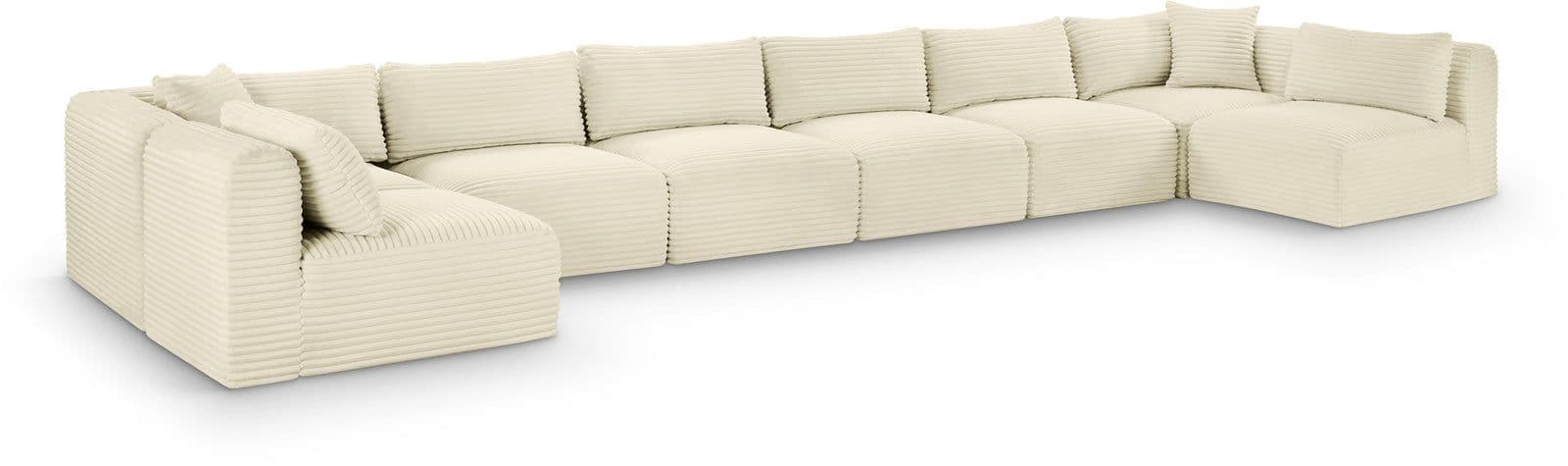 Faye 202" Cream Corduroy Performance Fabric Upholstered Sectional, 8-Piece