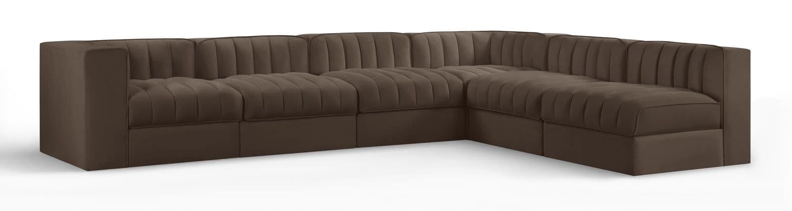 Talia Brown Velvet Performance Fabric Upholstered Sectional, 6-Piece (Style 2)